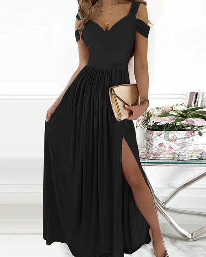 Damen Maxikleid mit schulterfreiem Design und raffiniertem Schlitz Stalluxe