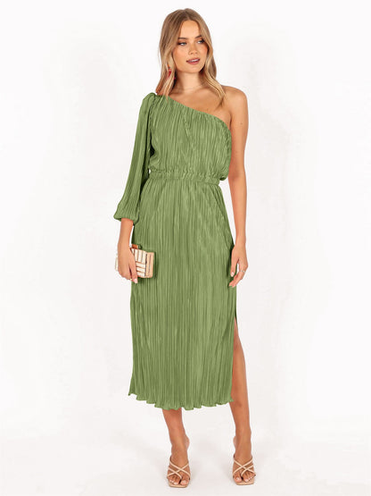 Damen Asymmetrisches Plisseekleid mit Taillengürtel Stalluxe