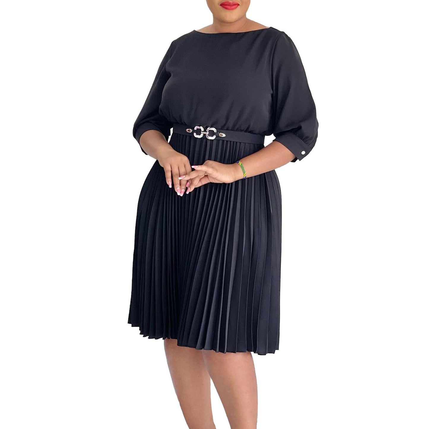 Damen Plissiertes Kleid mit Taillengürtel und elegantem Schnitt Stalluxe