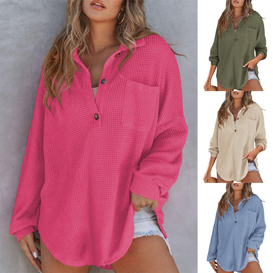 Damen lässiges Waffelshirt mit Knopfdetails und Taschen Stalluxe