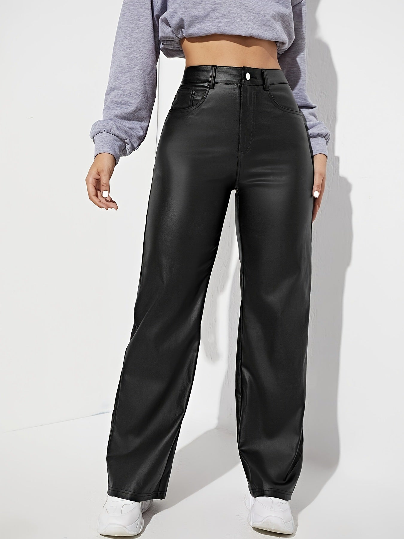 Damen Hochwertige Lederimitat-Hose im lässigen Schnitt mit hohem Bund Stalluxe