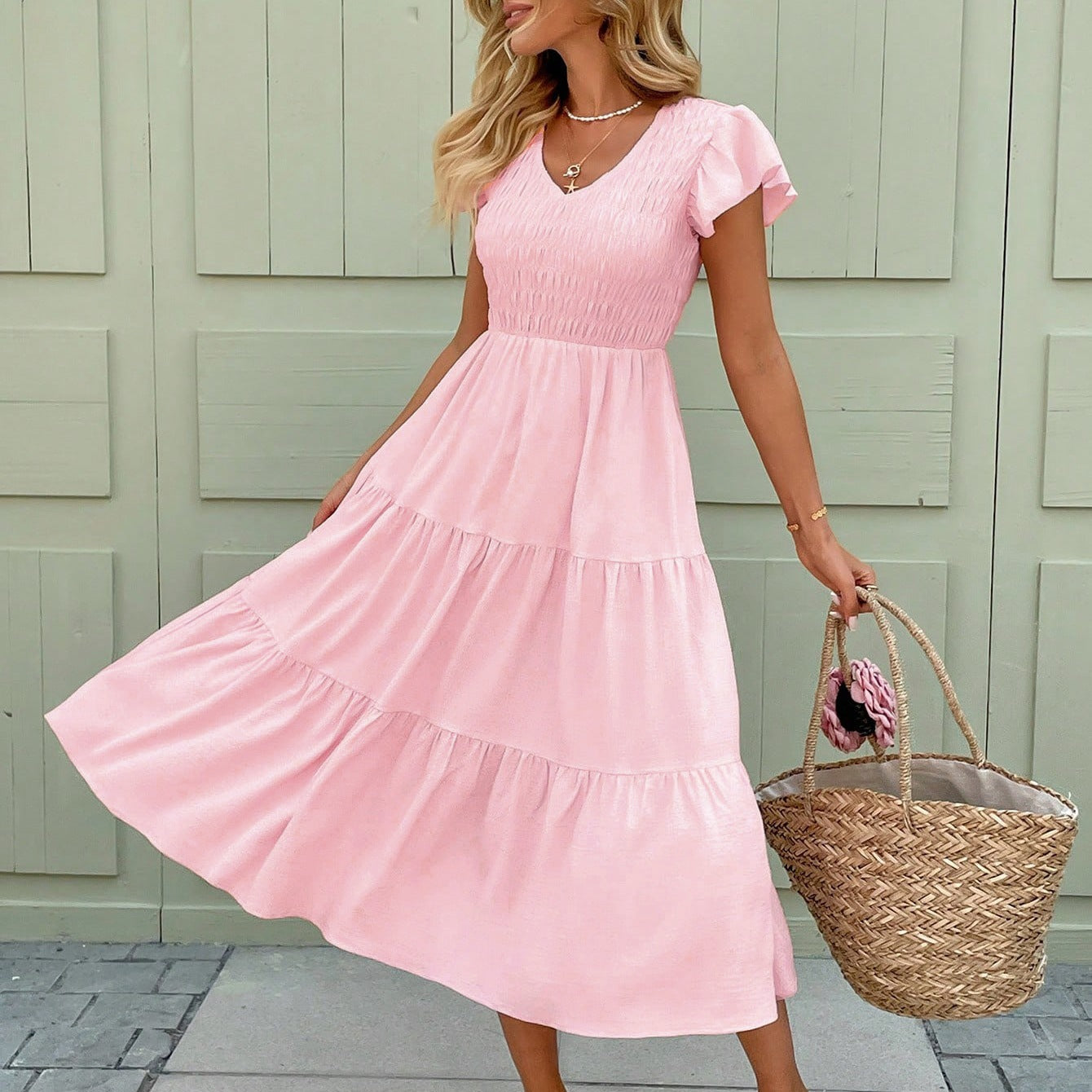 Damen Sommerliches Maxikleid mit Rüschendetails und elastischem Oberteil Stalluxe