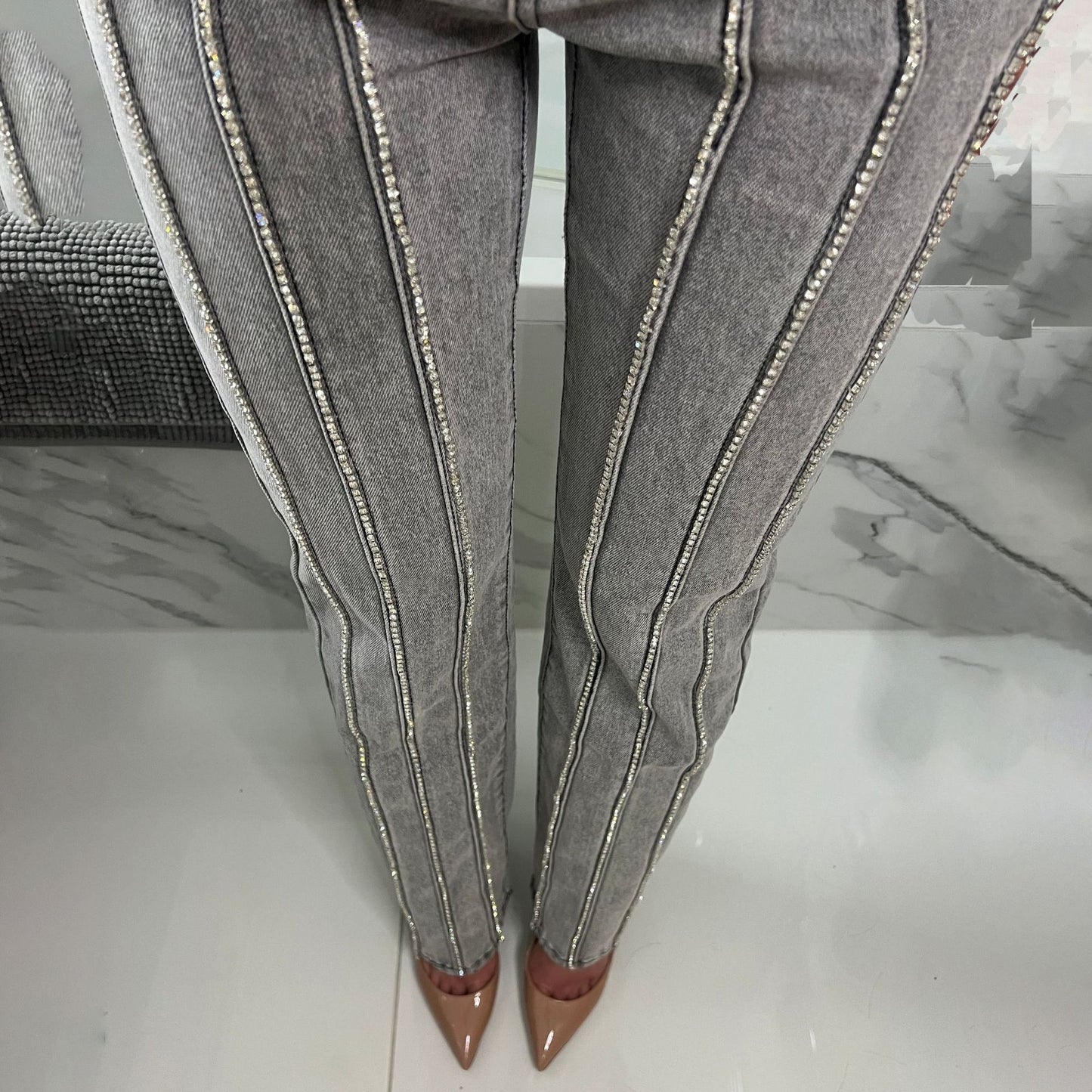 Damen Glamouröse Jeans mit funkelnden Applikationen Stalluxe