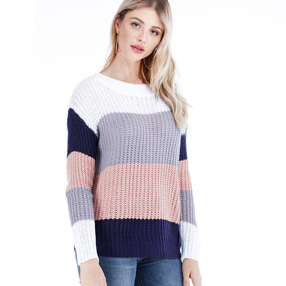 Damen Grobstrickpullover mit modischem Streifenmuster und weitem Schnitt Stalluxe