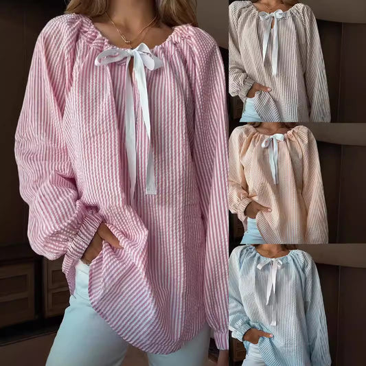 Damen Bluse mit elastischem Ausschnitt und Schleifenbindung Stalluxe