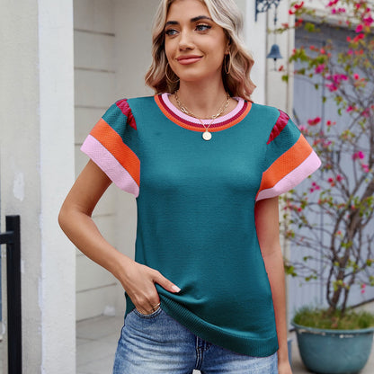 Damen Stricktop mit bunten Volantärmeln und modernem Farbverlauf Stalluxe