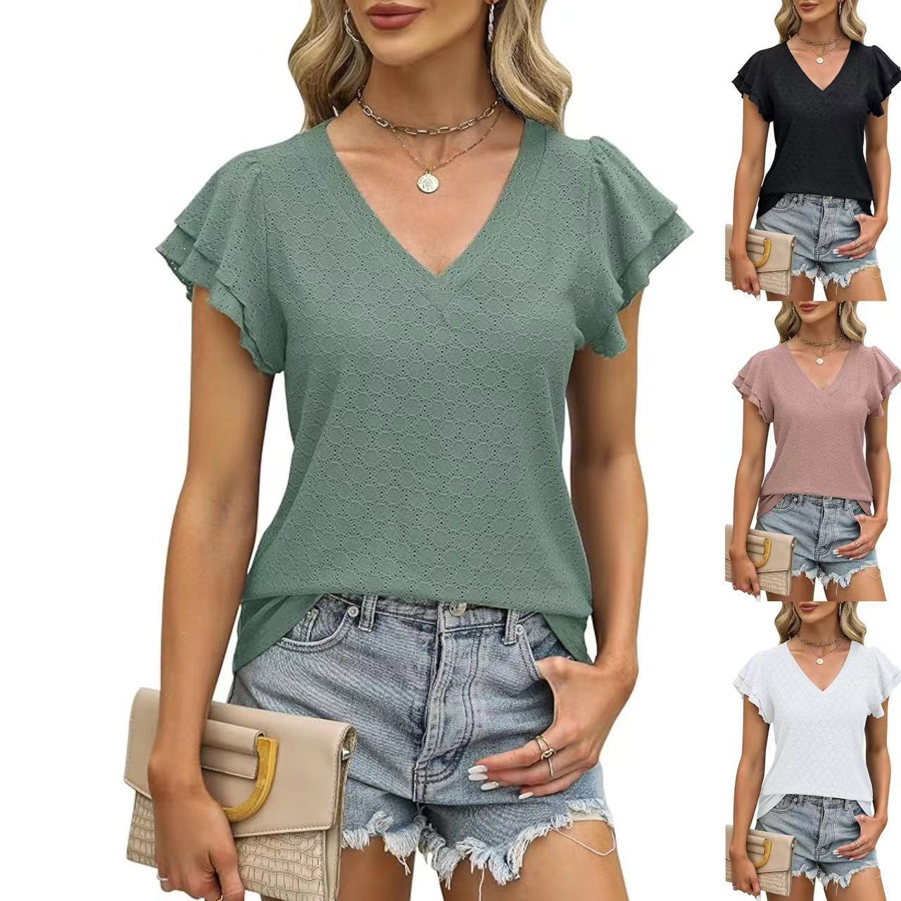 Damen modisches V-Ausschnitt-Shirt mit Rüschendetails Stalluxe