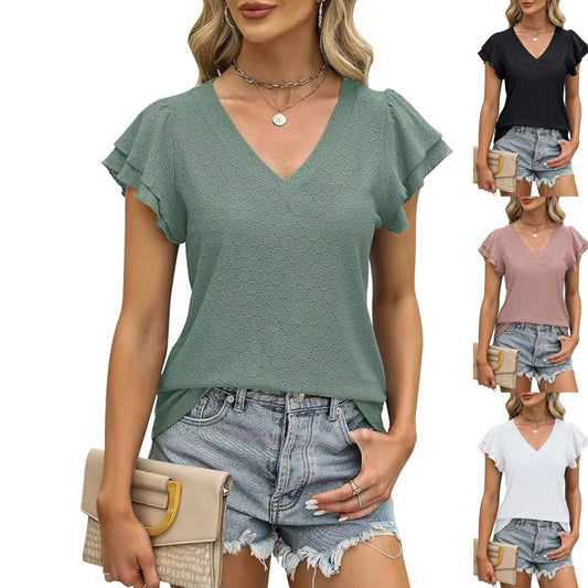 Damen modisches V-Ausschnitt-Shirt mit Rüschendetails Stalluxe