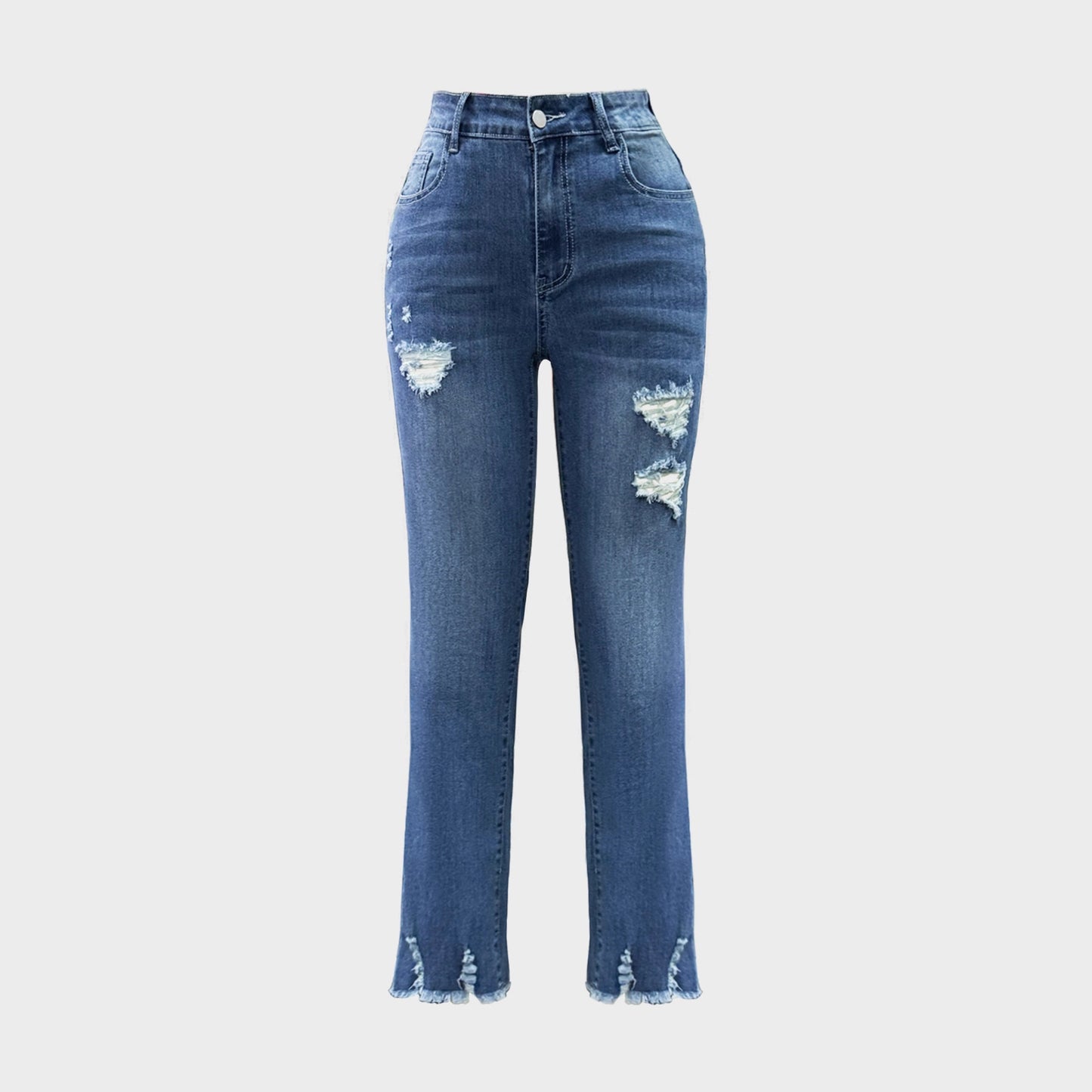 Damen Ripped Denim-Hose mit fransigen Saumdetails und hohem Bund Stalluxe