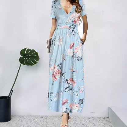 Damen Maxikleid mit tiefem V-Ausschnitt und floralem Design Stalluxe