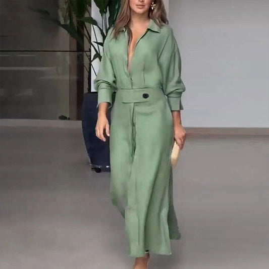 Damen Hemdkleid mit Taillengürtel und seitlichen Schlitzen Stalluxe