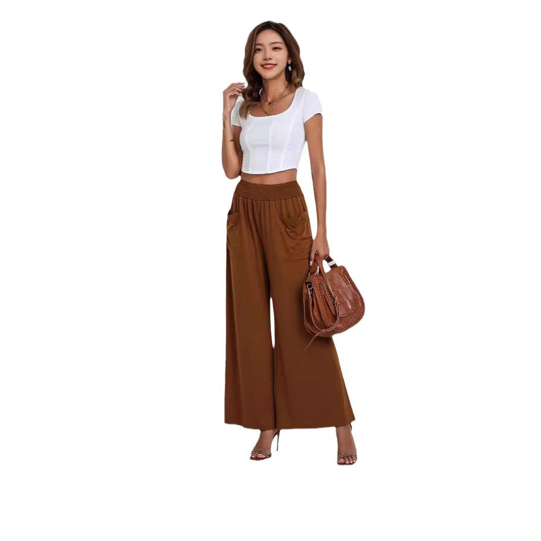Damen Weite Palazzo-Hose mit elastischem Bund und Taschen Stalluxe