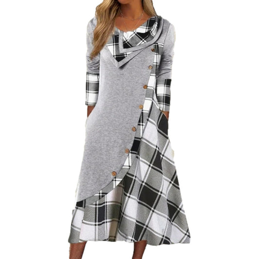 Damen lässiges Maxikleid mit asymmetrischem Schnitt und Karo-Muster Stalluxe