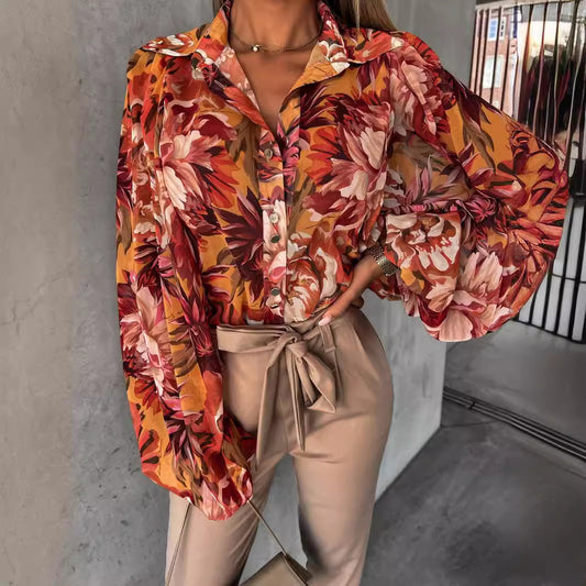Damen Bluse mit floralen Mustern und voluminösen Ärmeln Stalluxe