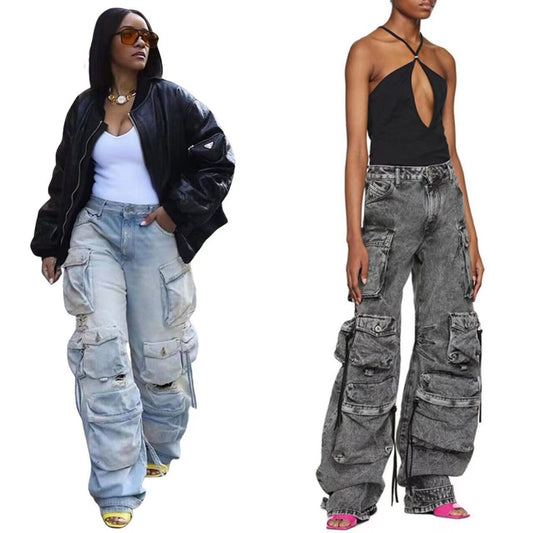Damen Cargo-Jeans mit Detailverarbeitung und Multiple-Pocket-Design Stalluxe