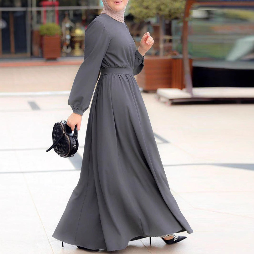 Damen Maxikleid mit elastischem Taillenbund und langen Ärmeln Stalluxe