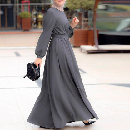 Damen Maxikleid mit elastischem Taillenbund und langen Ärmeln Stalluxe
