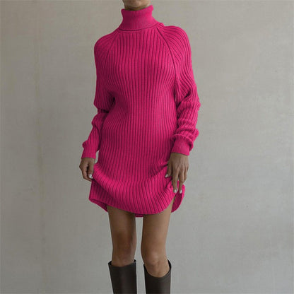 Damen Strickkleid mit hohem Kragen und großen Ärmeln Stalluxe