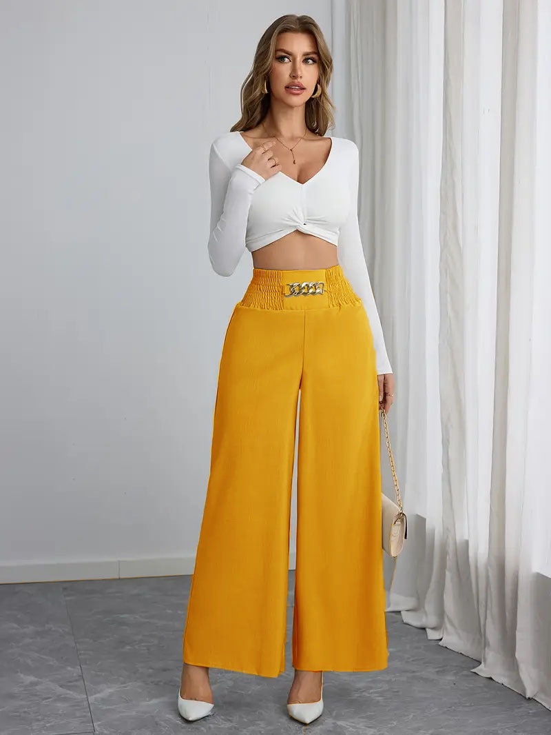 Damen Weit geschnittene Palazzo-Hose mit dekorativem Bund Stalluxe