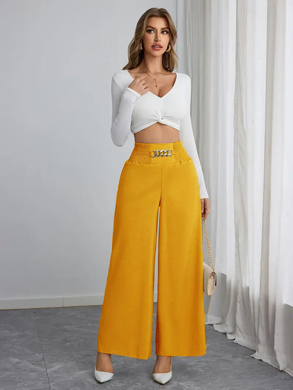 Damen Weit geschnittene Palazzo-Hose mit dekorativem Bund Stalluxe
