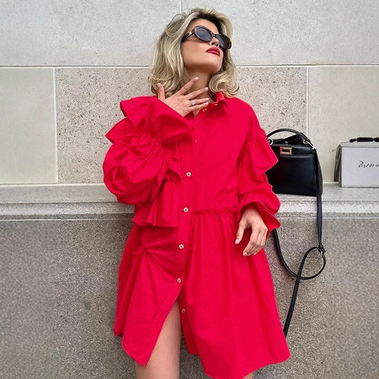 Damen Rüschenbluse im Oversized-Design mit Knopfleiste Stalluxe
