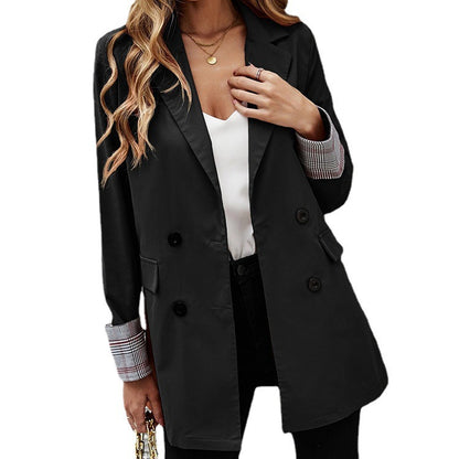 Damen eleganter Blazer mit doppelter Knopfleiste und gestreiften Ärmeln Stalluxe