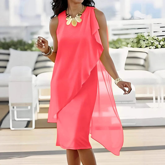 Damen asymmetrisches Chiffonkleid mit fließendem Schnitt Stalluxe