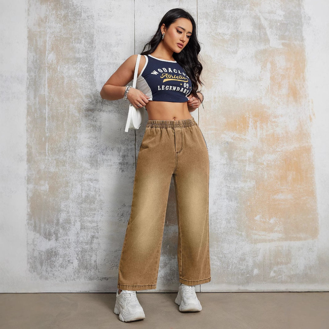Damen Weit geschnittene Jeanshose mit elastischem Bund Stalluxe