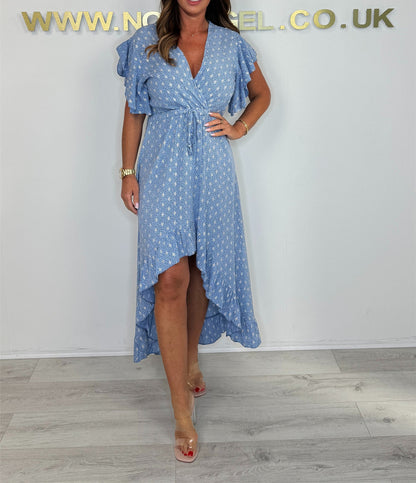 Women's High-Low Ruffled Wrap Dress Stalluxe
