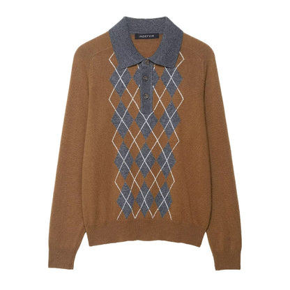 Damen Pullover mit modernem Rautenmuster und Polokragen Stalluxe