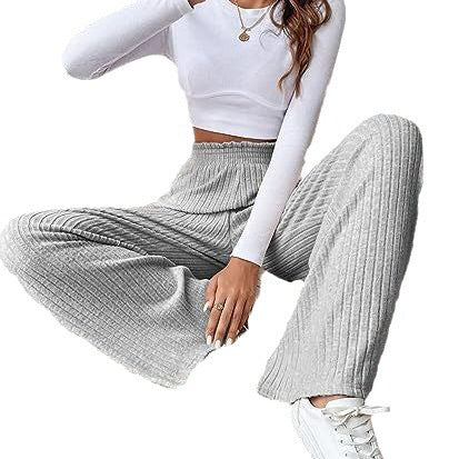 Damen Weite Ripp-Hosen mit elastischem Bund Stalluxe