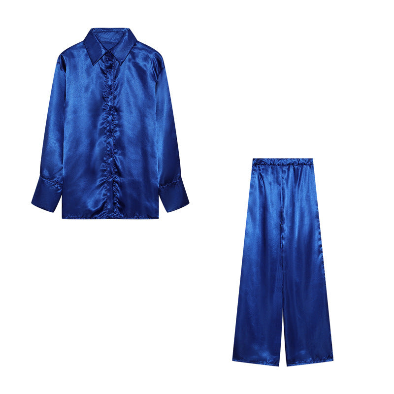 Damen Satin Pyjama-Set mit elegantem Schnitt und luxuriösem Glanz Stalluxe Blau