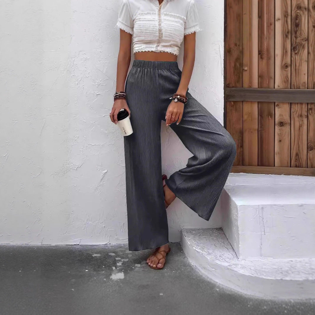 Damen weite Lounge-Hose mit elastischem Bund und Plissees Stalluxe