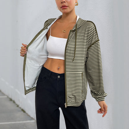 Damen lässige Jacke mit Reißverschluss und Streifenmuster Stalluxe