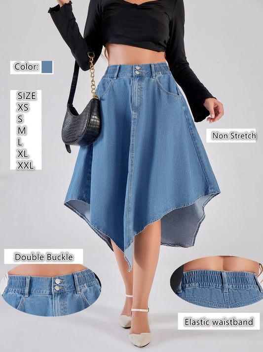 Damen asymmetrischer Denim-Rock mit attraktivem Saumdesign Stalluxe