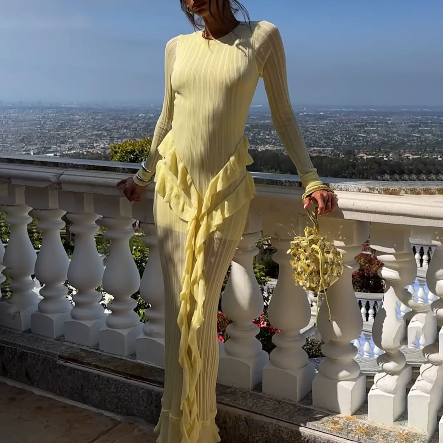 Damen Maxikleid mit raffinierten Rüschendetails und elegantem Schnitt Stalluxe