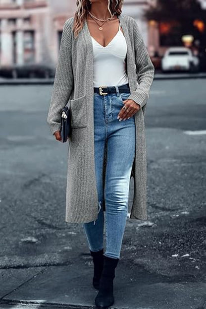 Damen Langer Strickcardigan mit tiefen Taschen und offenem Schnitt Stalluxe