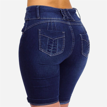 Damen Jeansbermuda mit hohem Bund und Knopfdetail Stalluxe