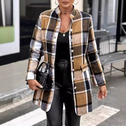 Damen Karo-Blazerjacke mit Knopfleiste und Taschen Stalluxe
