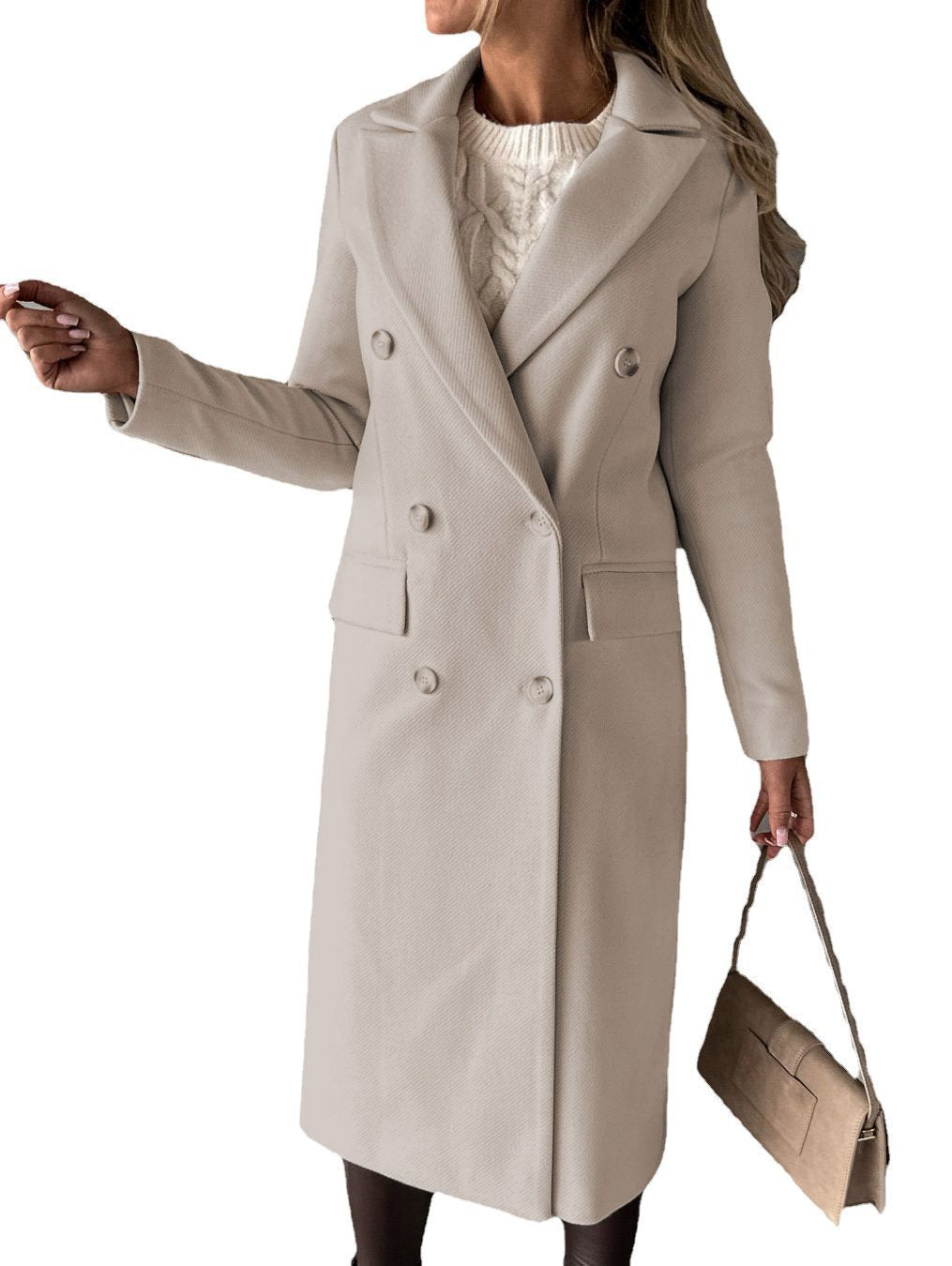 Damen Eleganter doppelreiheriger Mantel mit Seitentaschen und schmalem Schnitt Stalluxe
