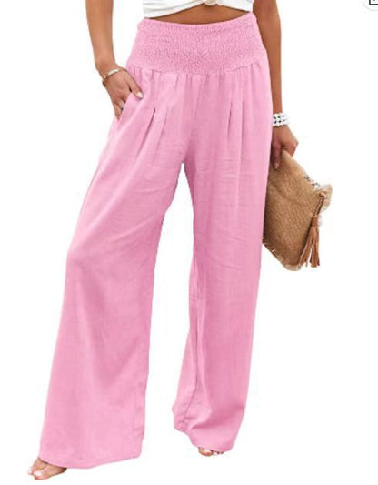 Damen Sommerliche Weite Leinenhose mit elastischem Bund Stalluxe