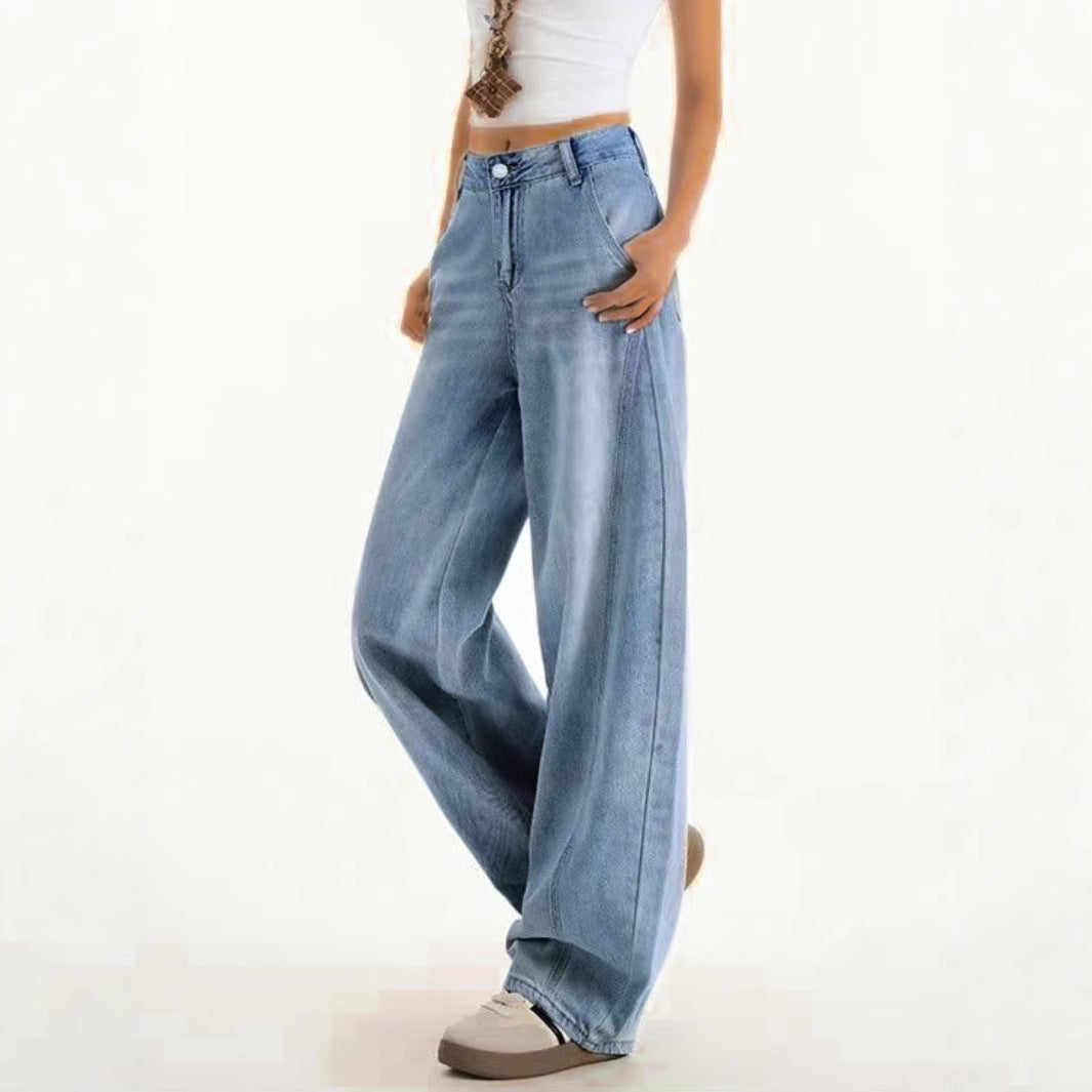 Damen weite Jeanshose mit hohem Bund Stalluxe