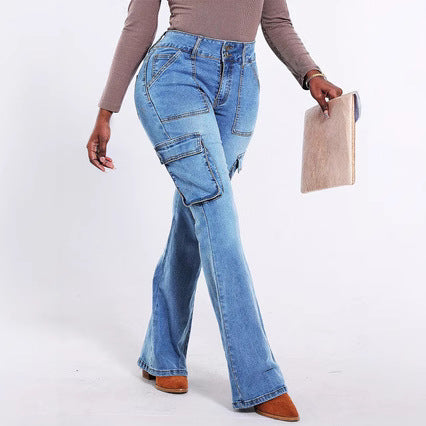 Damen Flared Cargo-Jeans mit praktischen Seitentaschen und hohem Bund Stalluxe