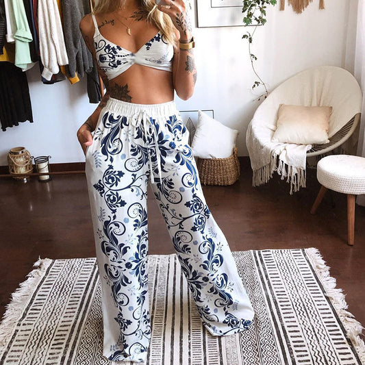 Damen Zweiteiliges Set mit floralem Butterfly-Muster und elastischem Taillenbund Stalluxe