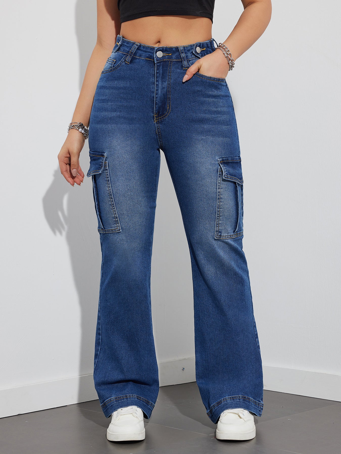 Damen Cargo-Jeans im lässigen Relaxed-Fit-Stil mit hohem Bund Stalluxe