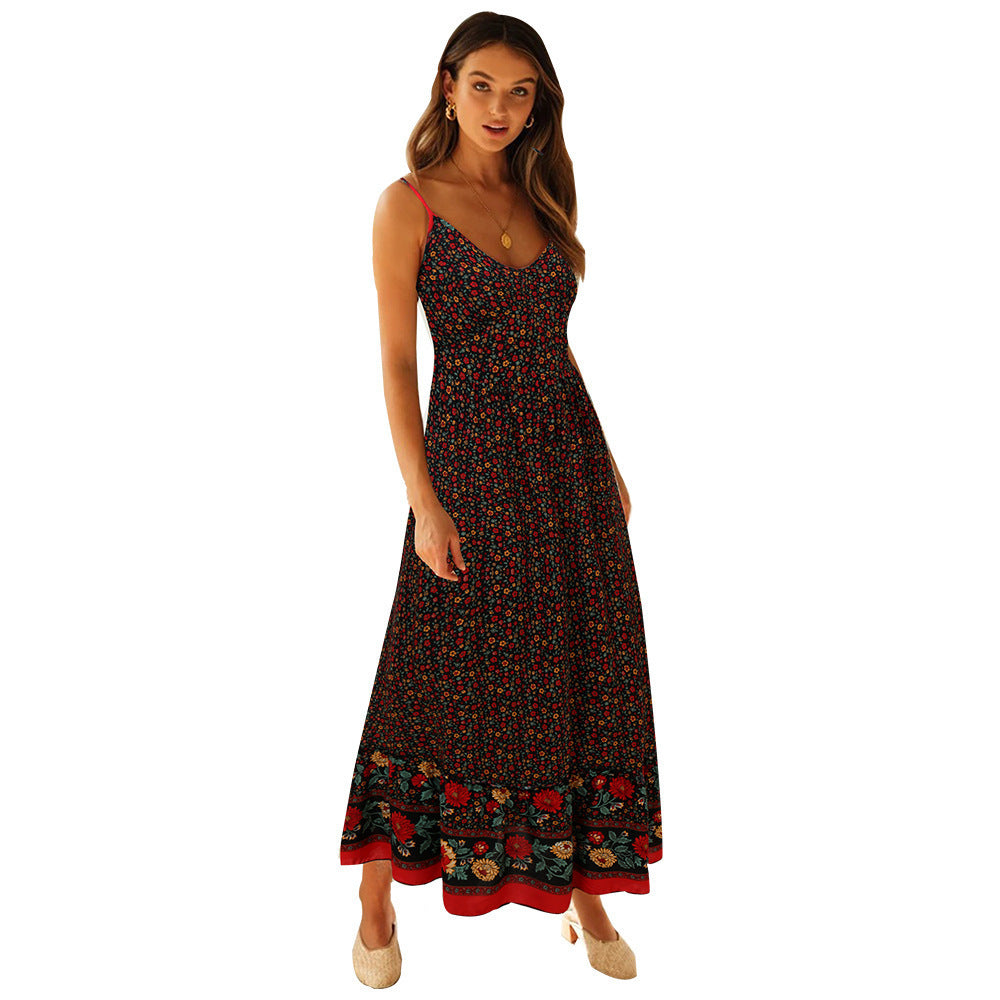 Damen Maxikleid mit floralen Mustern und verstellbaren Spaghettiträgern Stalluxe