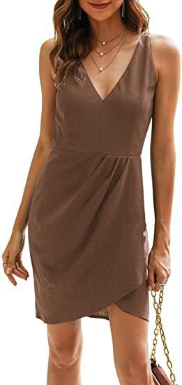 Damen Kurzes Wickelkleid mit V-Ausschnitt und asymmetrischem Saum Stalluxe