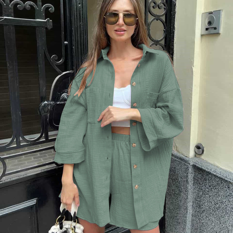 Damen lässiges Kurzarmblusen- und Shorts-Set Stalluxe