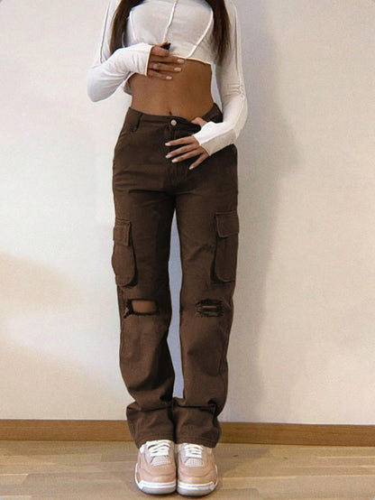 Damen lässige Cargo-Jeans mit tiefen Taschen und trendigem Design Stalluxe