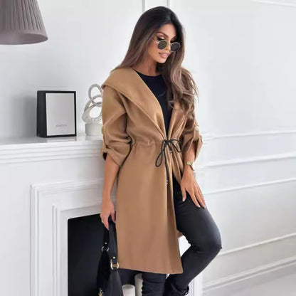 Damen stilvolle und praktische Jacke mit Gürtel und weitem Kragen Stalluxe Beige